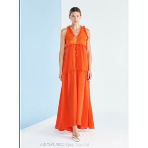 tricot chic italian abito dress 94% silk orange long maxi dress 8 wedding casual